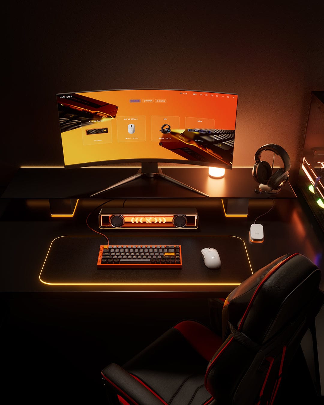 Lifestyle desk setup featuring the MCHOSE Ace 68 Turbo